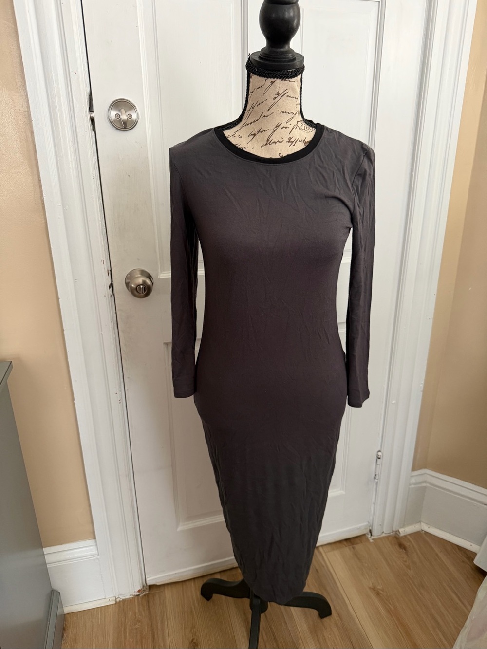 Forever 21 Charcoal Gray Long Sleeve Bodycon Midi Dress